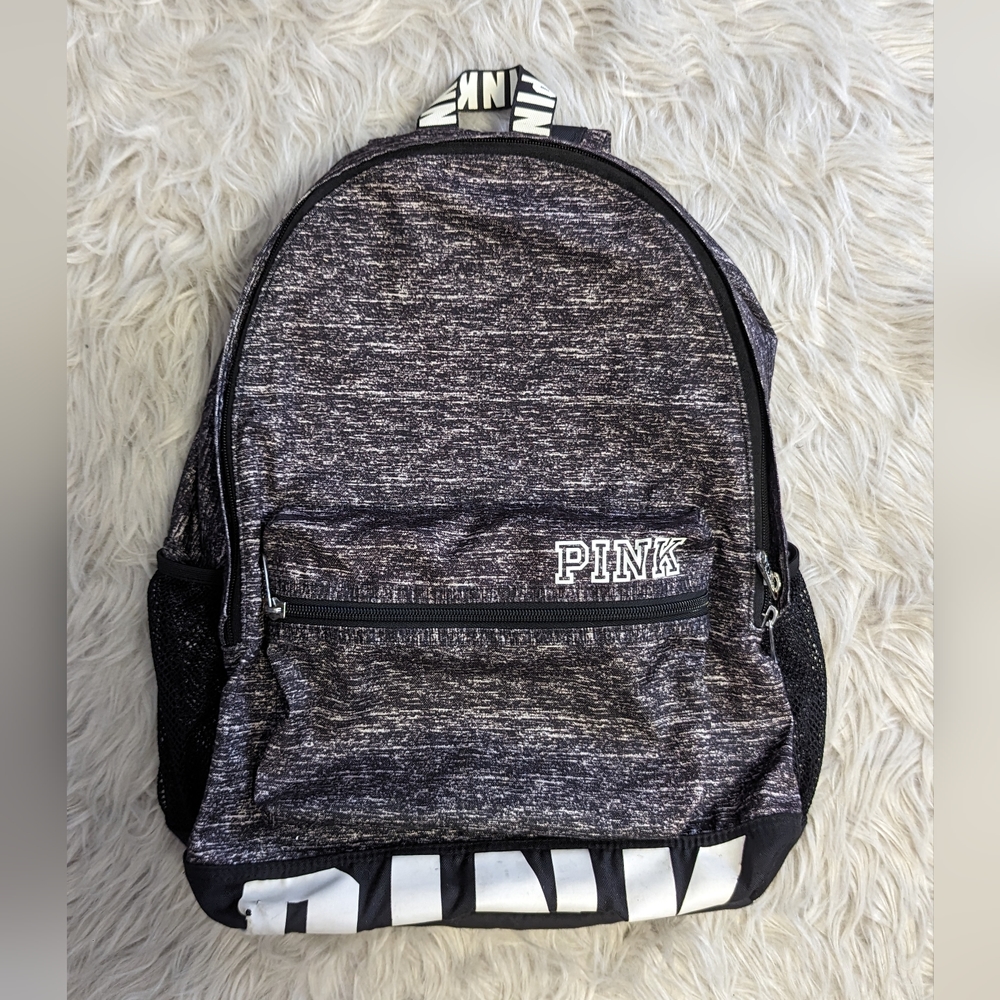 PINK Victoria's Secret Campus Logo Backpack Bag Commuter Full Marl Heather Gray